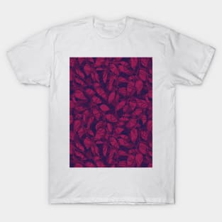 Minimalist Leaf Line Art Illustration as a Seamless Surface Pattern Design T-Shirt